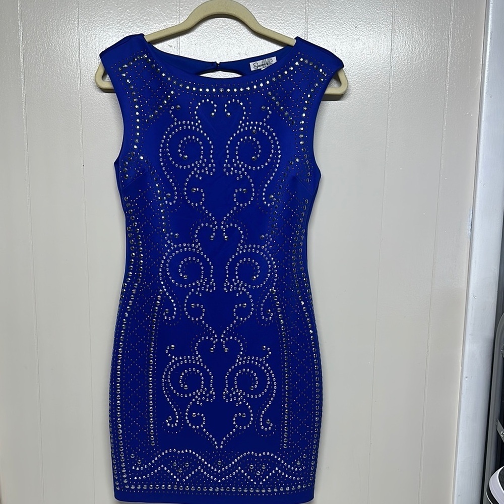 Speechless Blue Silver Embellished Bodycon Mini Dress